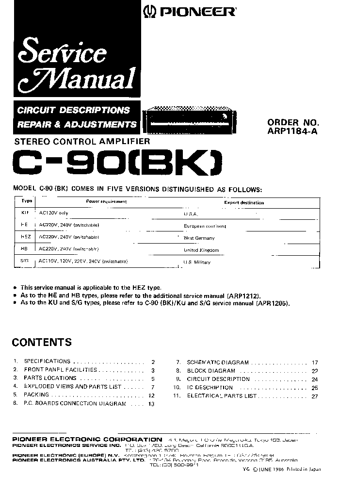 PIONEER C-90 service manual (1st page)