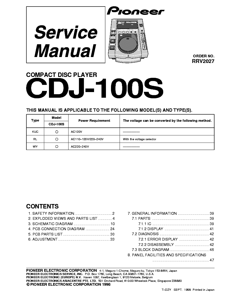PIONEER CD-J100S SM service manual (1st page)