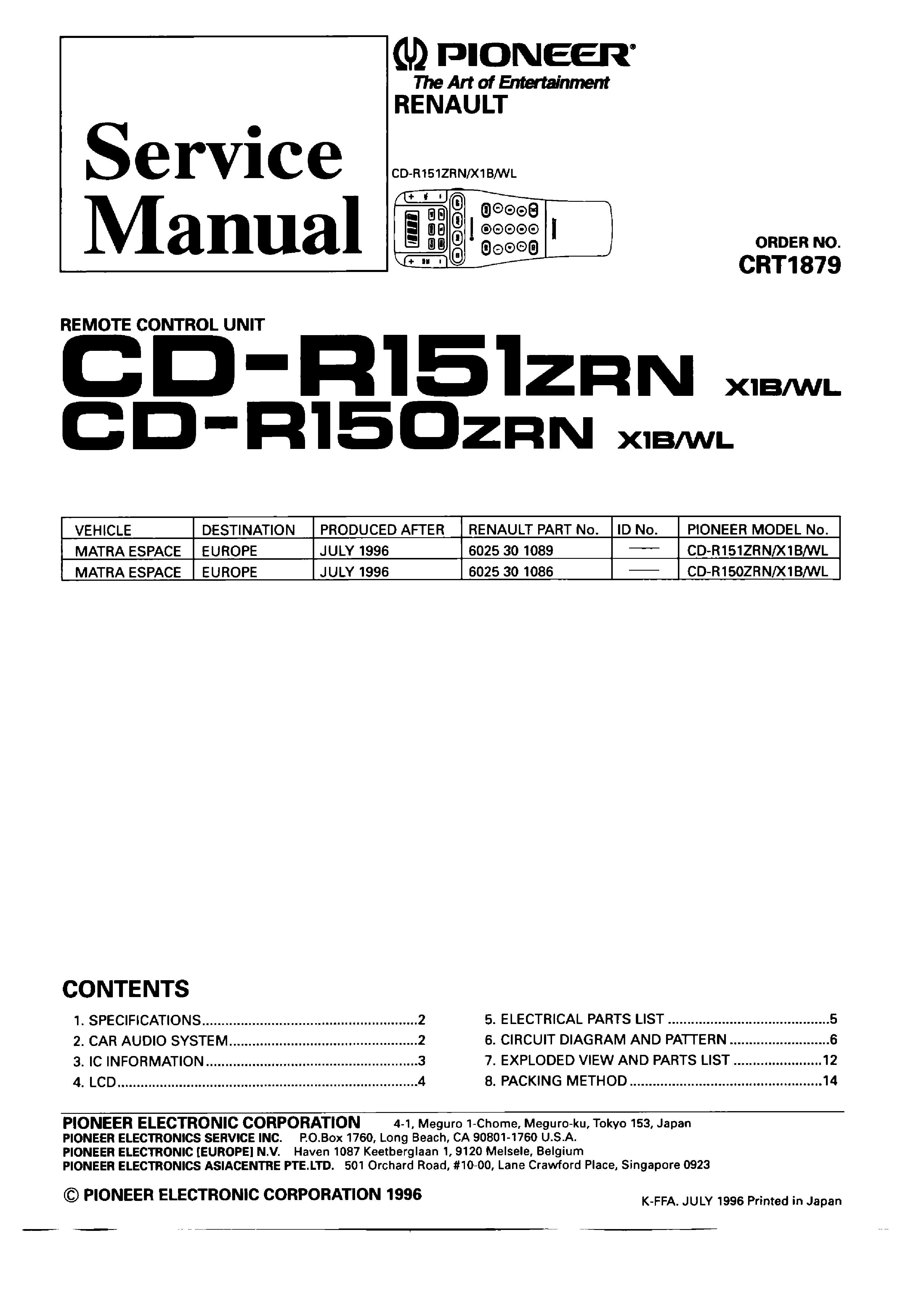 PIONEER CD-R150-151 service manual (1st page)