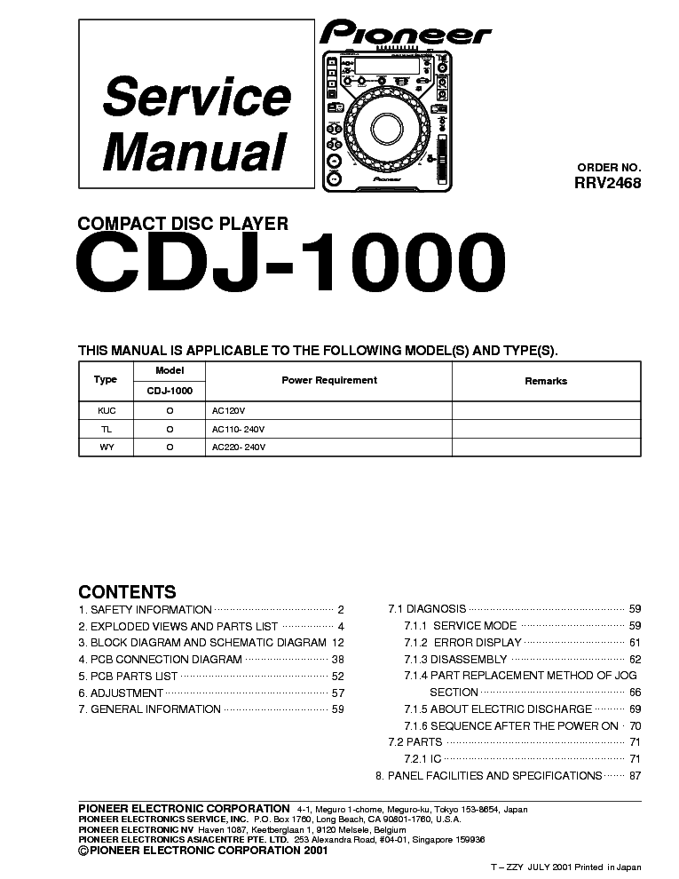 PIONEER CDJ-1000 service manual (1st page)