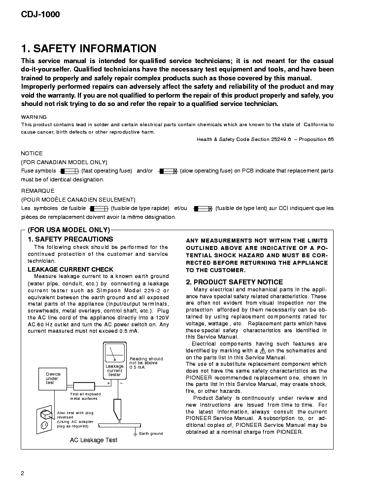PIONEER CDJ-1000 service manual (2nd page)