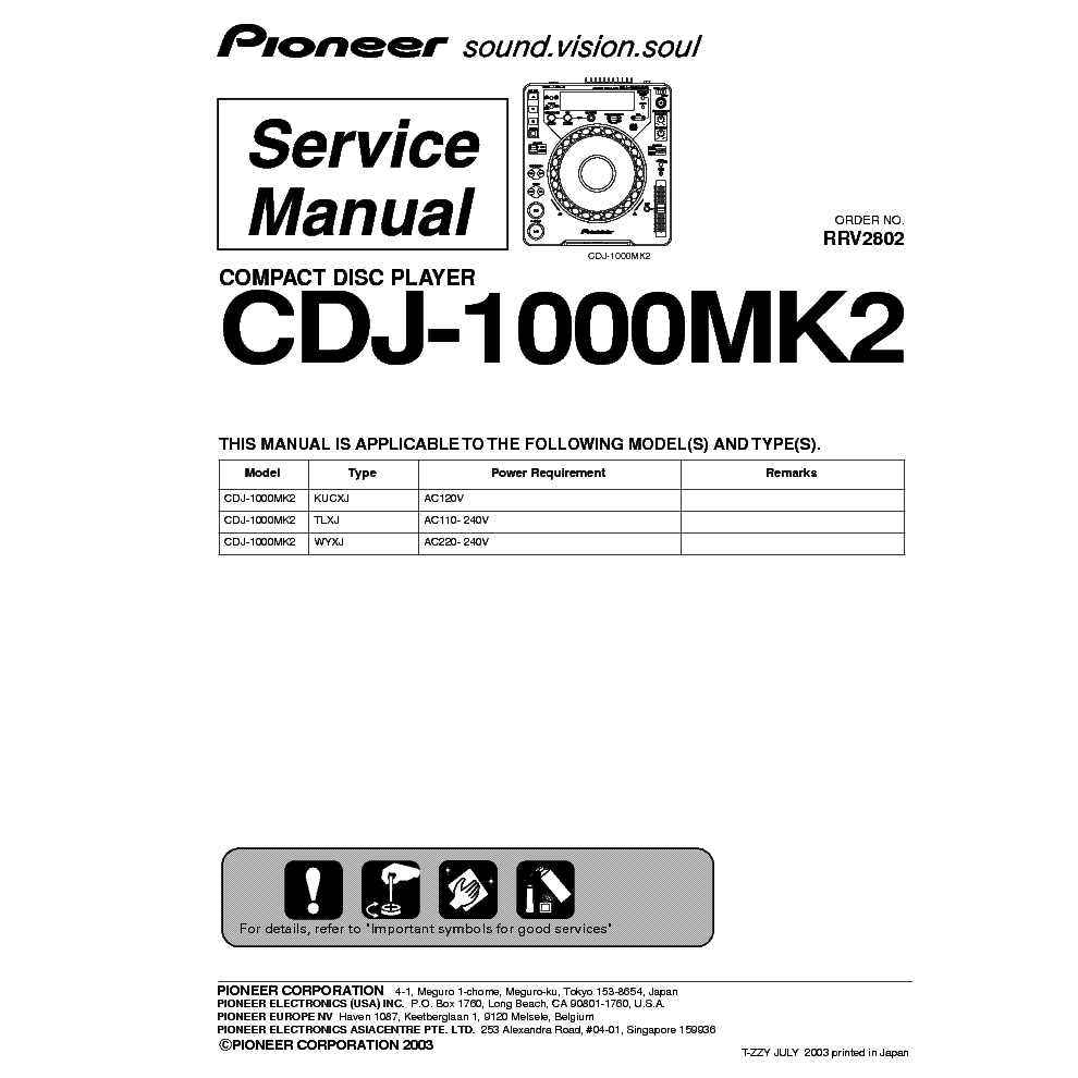PIONEER CDJ-1000MK2 SM Service Manual download, schematics, eeprom