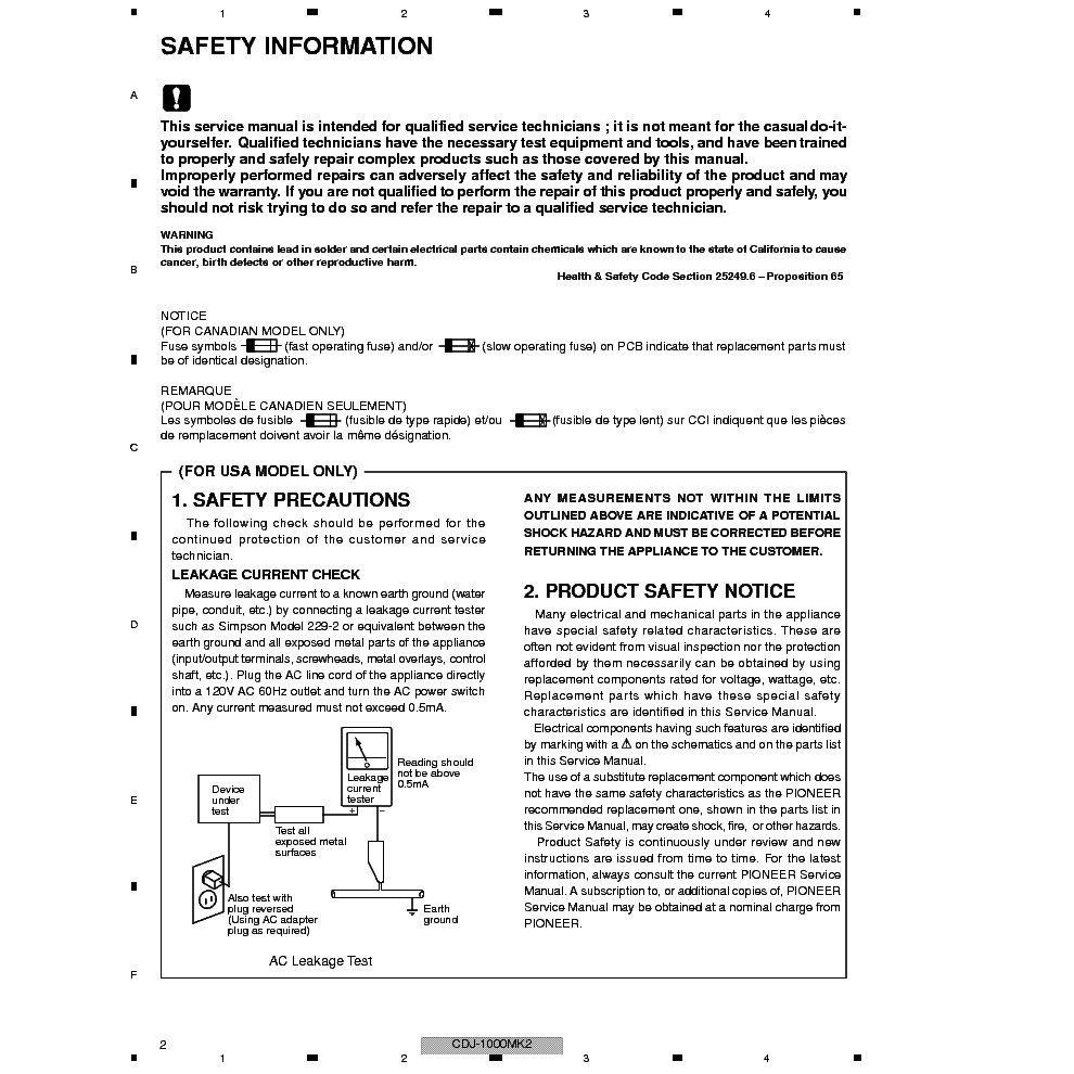 PIONEER CDJ-1000MK2 SM service manual (2nd page)