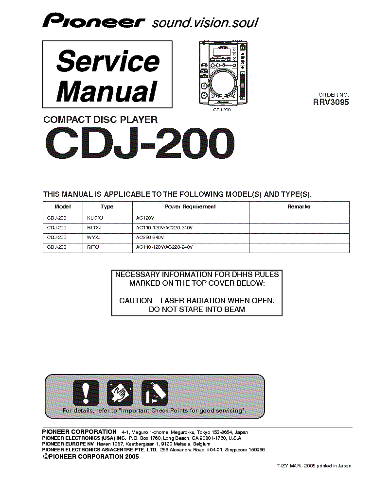 PIONEER CDJ-200 RRV3095 Service Manual download, schematics