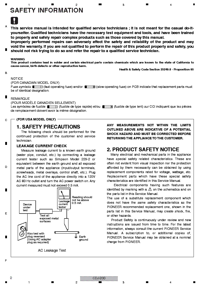 PIONEER CDJ-200 RRV3095 Service Manual download, schematics