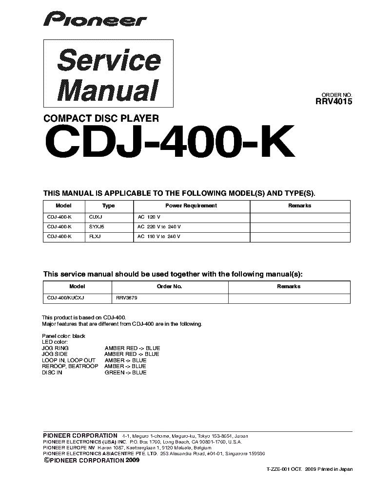 PIONEER CDJ-400-K RRV4015 SM-ADDITIONAL service manual (1st page)