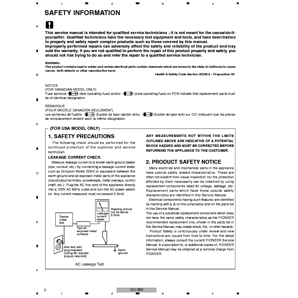 PIONEER CDJ-800 Service Manual download, schematics, eeprom 