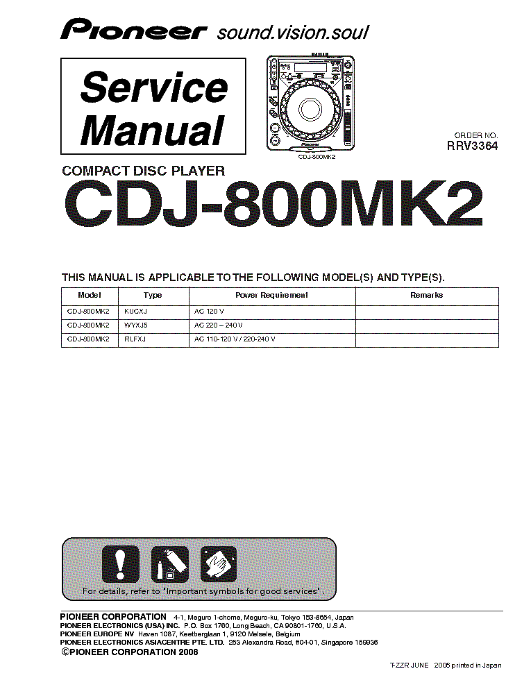 PIONEER CDJ-8000MK2 RRV3364 DJ CD PLAYER service manual (1st page)