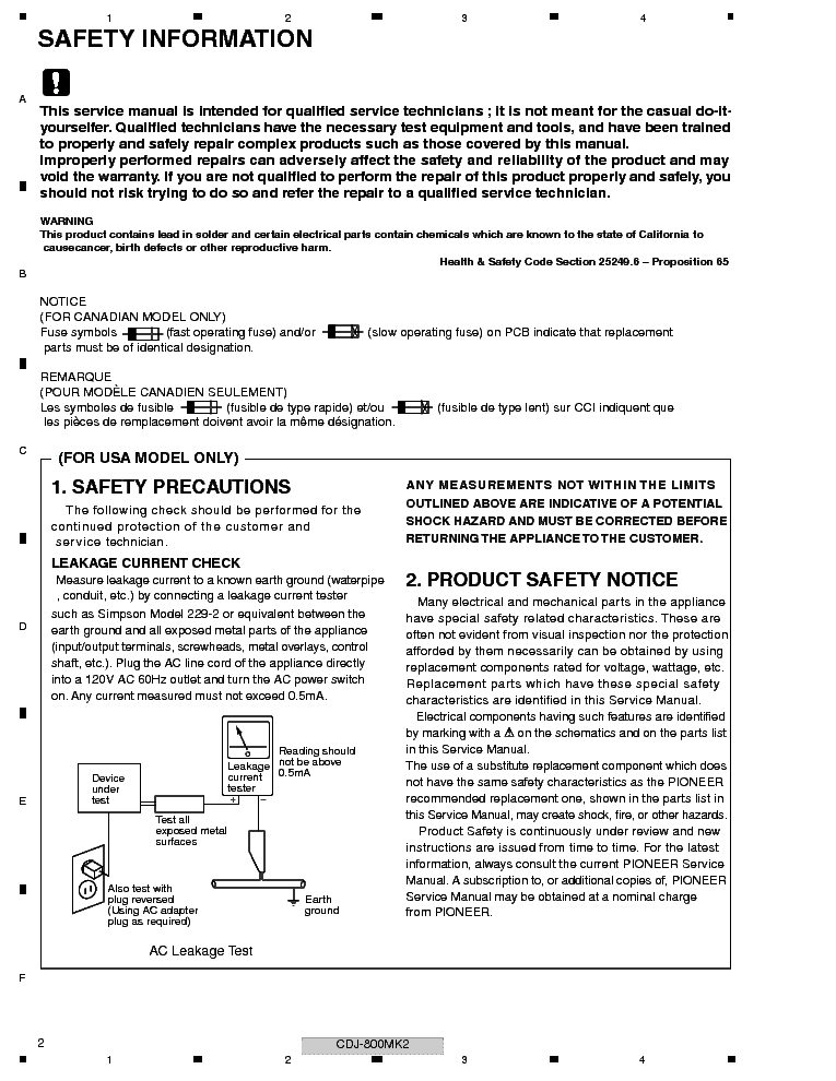 PIONEER CDJ-800MK2 service manual (2nd page)