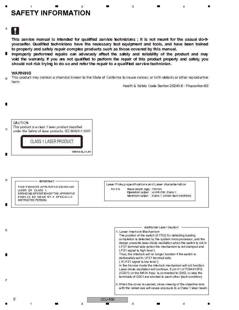 PIONEER CDJ-850 service manual (2nd page)