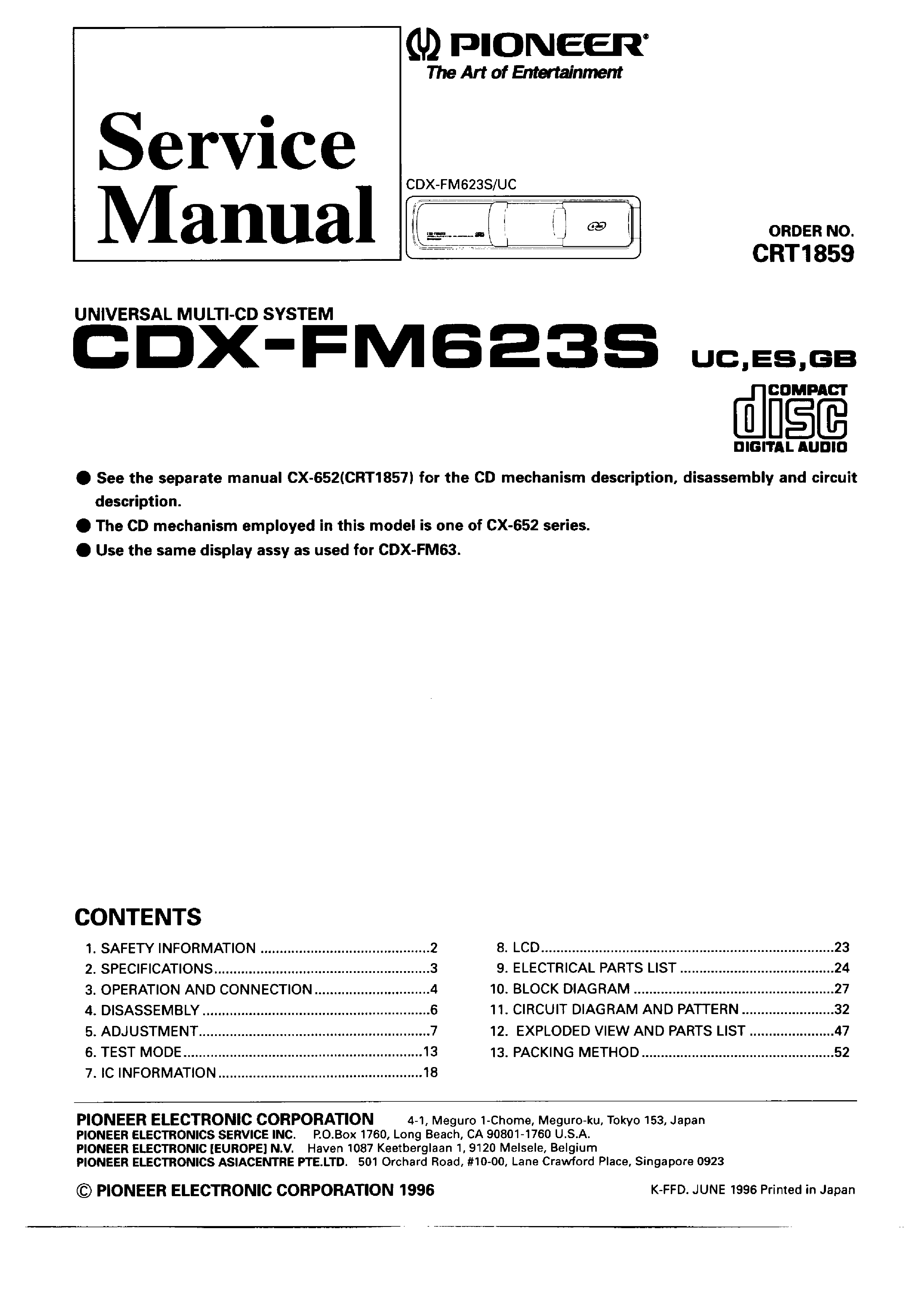 PIONEER CDX-FM-623-S service manual (1st page)