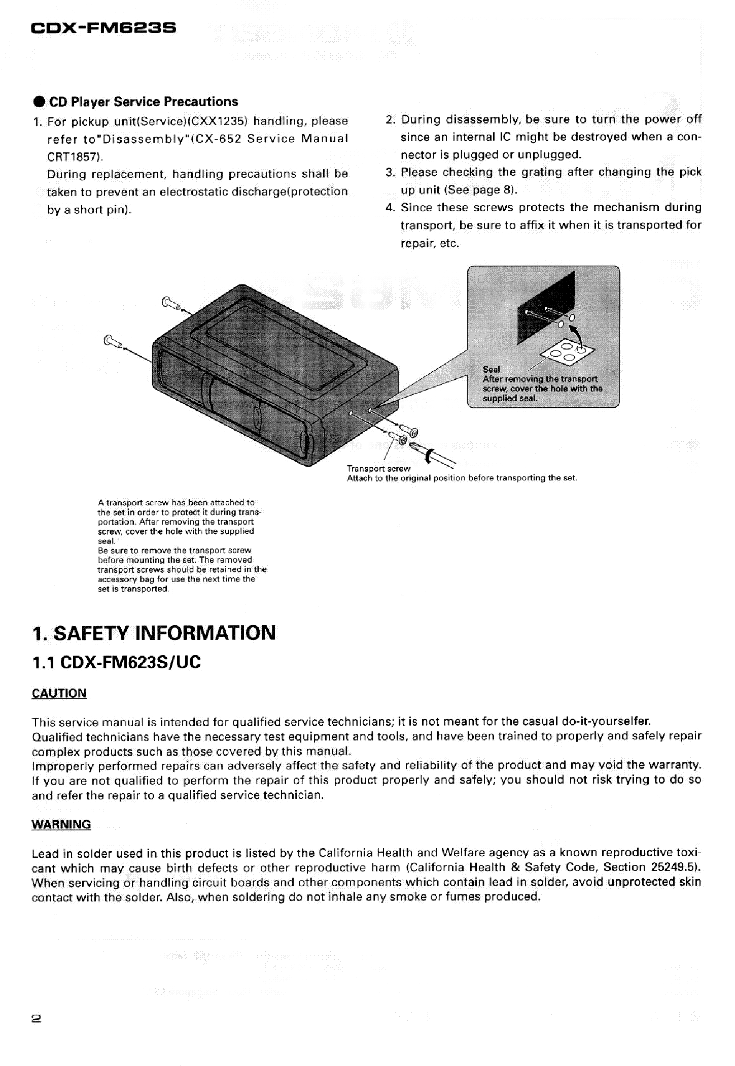 PIONEER CDX-FM-623-S service manual (2nd page)