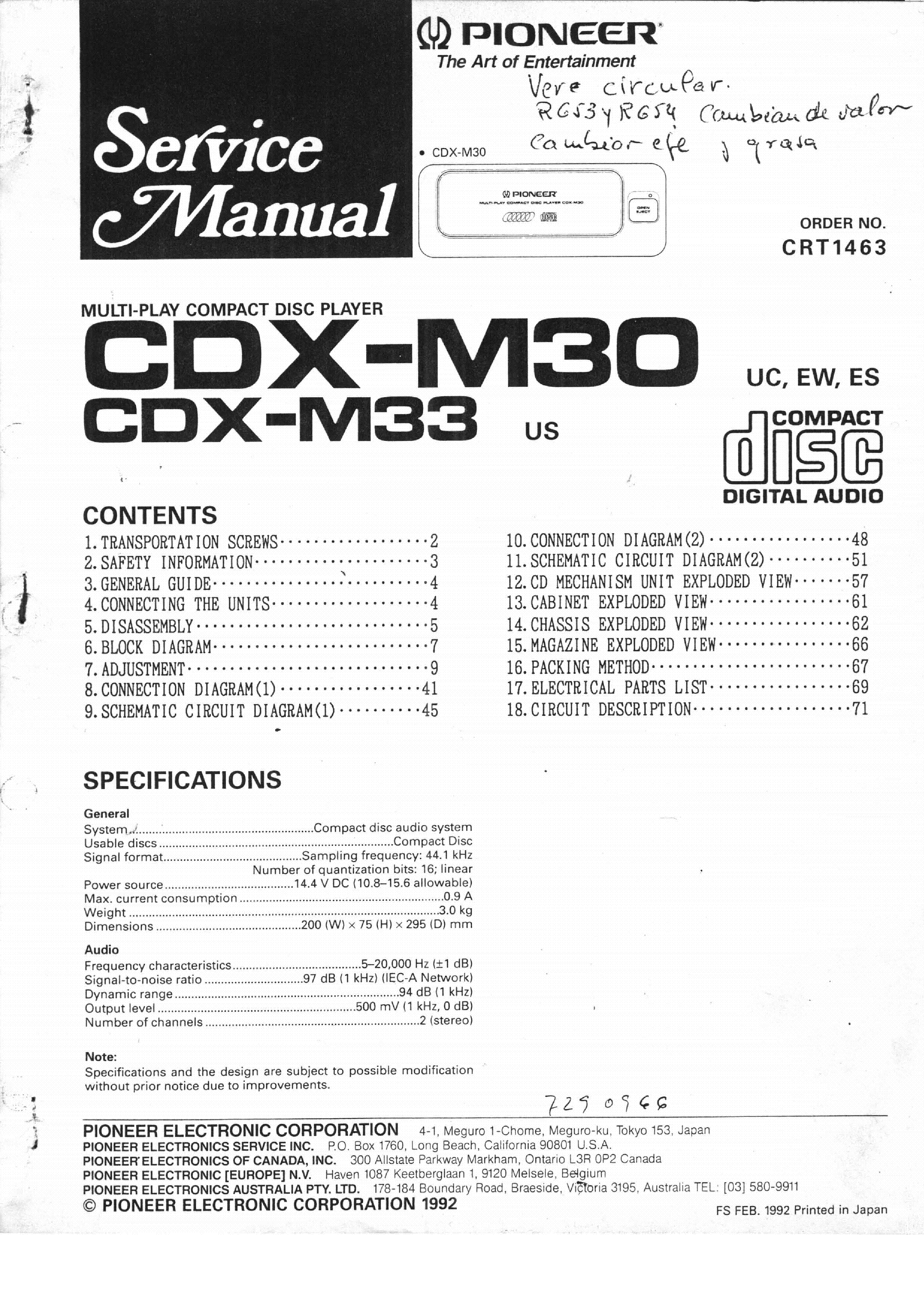 PIONEER CDX-M-30-33 service manual (1st page)