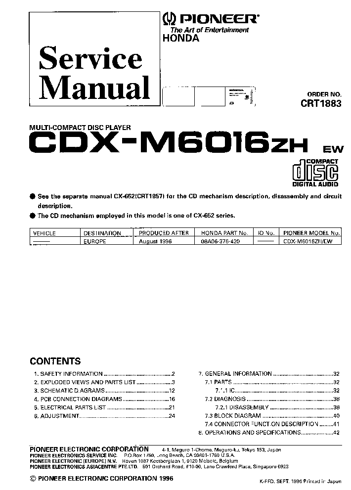 PIONEER CDX-M6016ZH CRT1883 SM service manual (1st page)