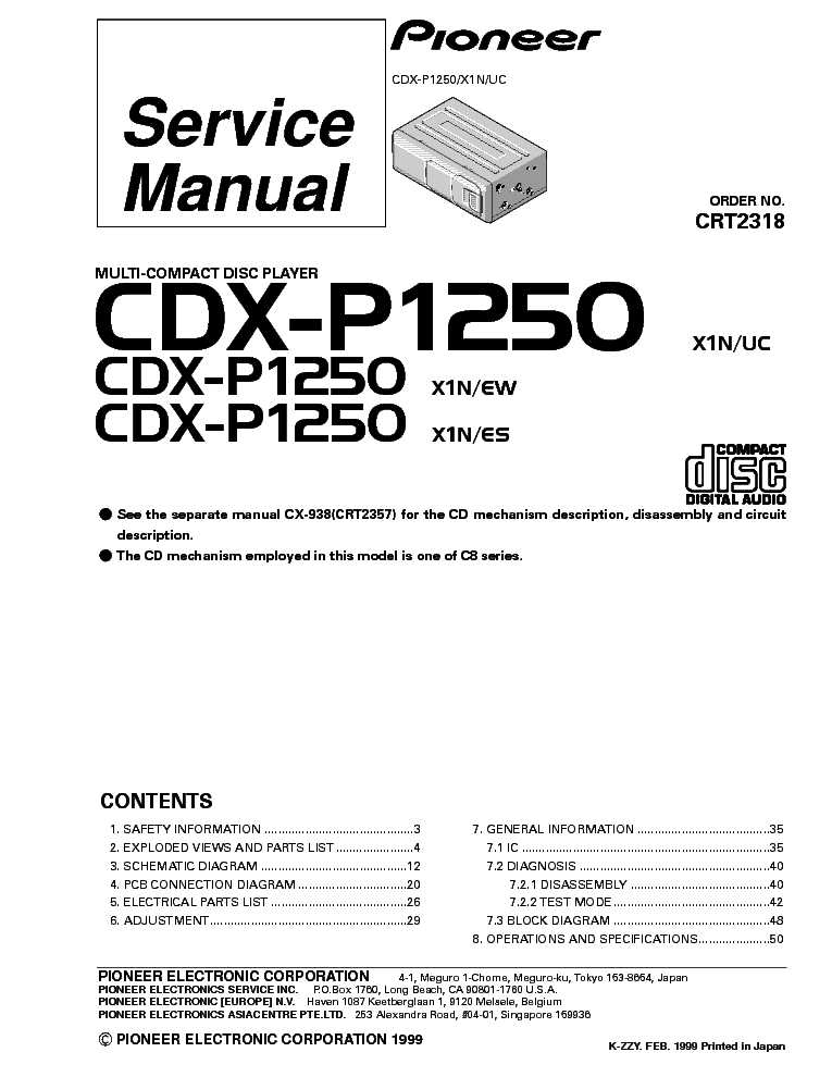 PIONEER CDX-P1250 service manual (1st page)