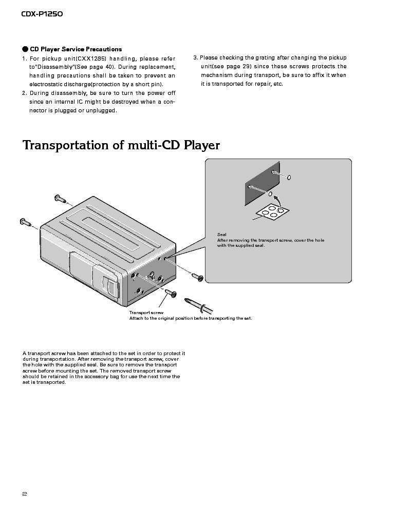 PIONEER CDX-P1250 service manual (2nd page)