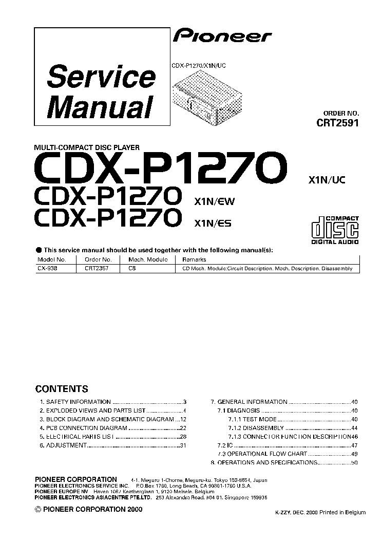PIONEER CDX-P1270 CRT2591 service manual (1st page)