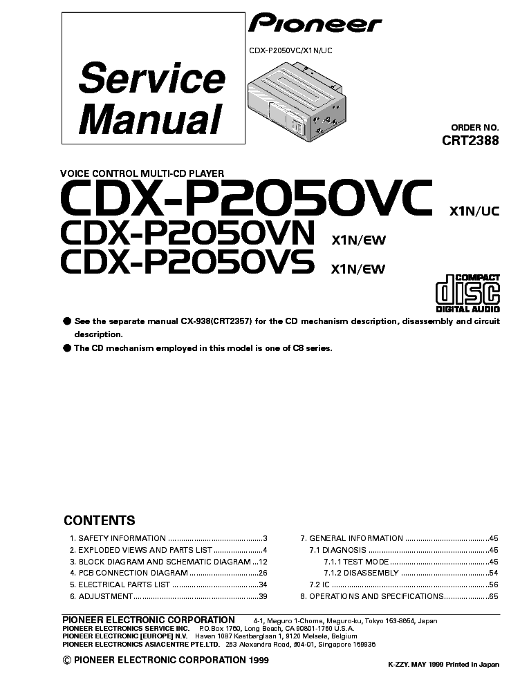 PIONEER CDX-P2050VC VN VS service manual (1st page)