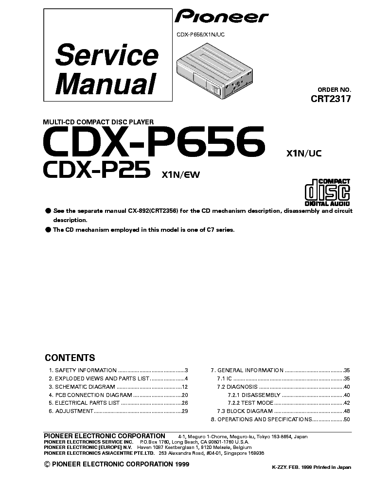 PIONEER CDX-P25 CDX-P656 service manual (1st page)