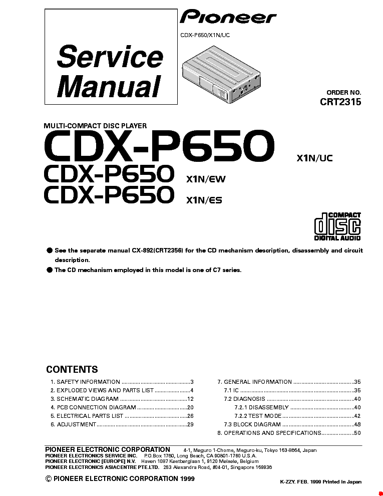 PIONEER CDX-P650 SM service manual (1st page)