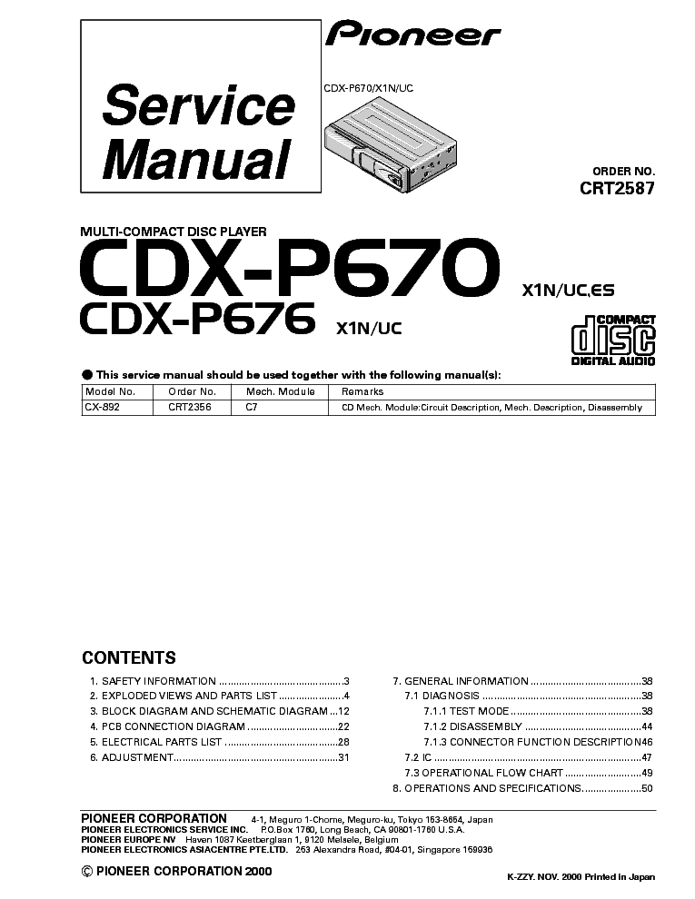 PIONEER CDX-P670 676 service manual (1st page)