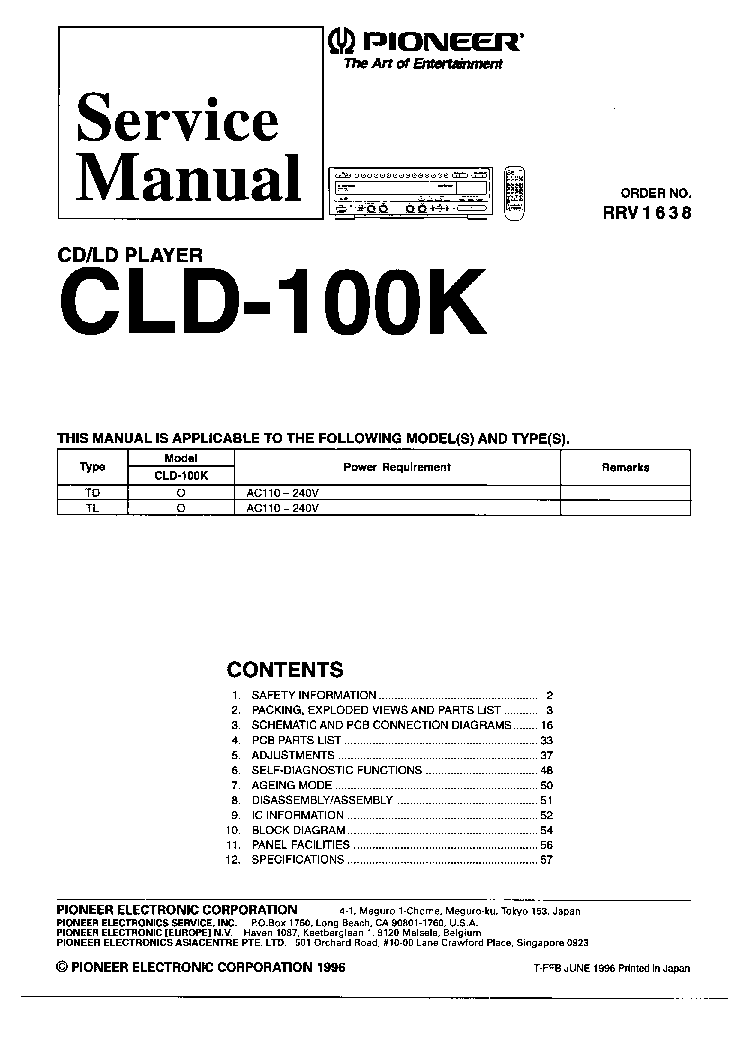 PIONEER CLD-100K RRV1638 service manual (1st page)