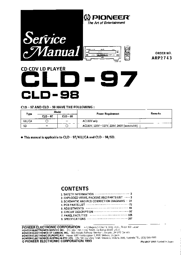 PIONEER CLD-97 CLD-98 ARP2743 SERVICE MANUAL service manual (1st page)