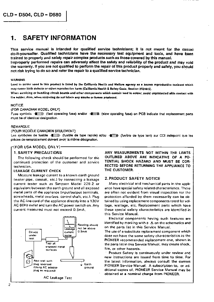 PIONEER CLD-D504 D580 SM service manual (2nd page)