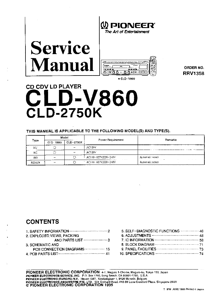 PIONEER CLD-V860 CLD-2750K RRV1358 SERVICE MANUAL service manual (1st page)