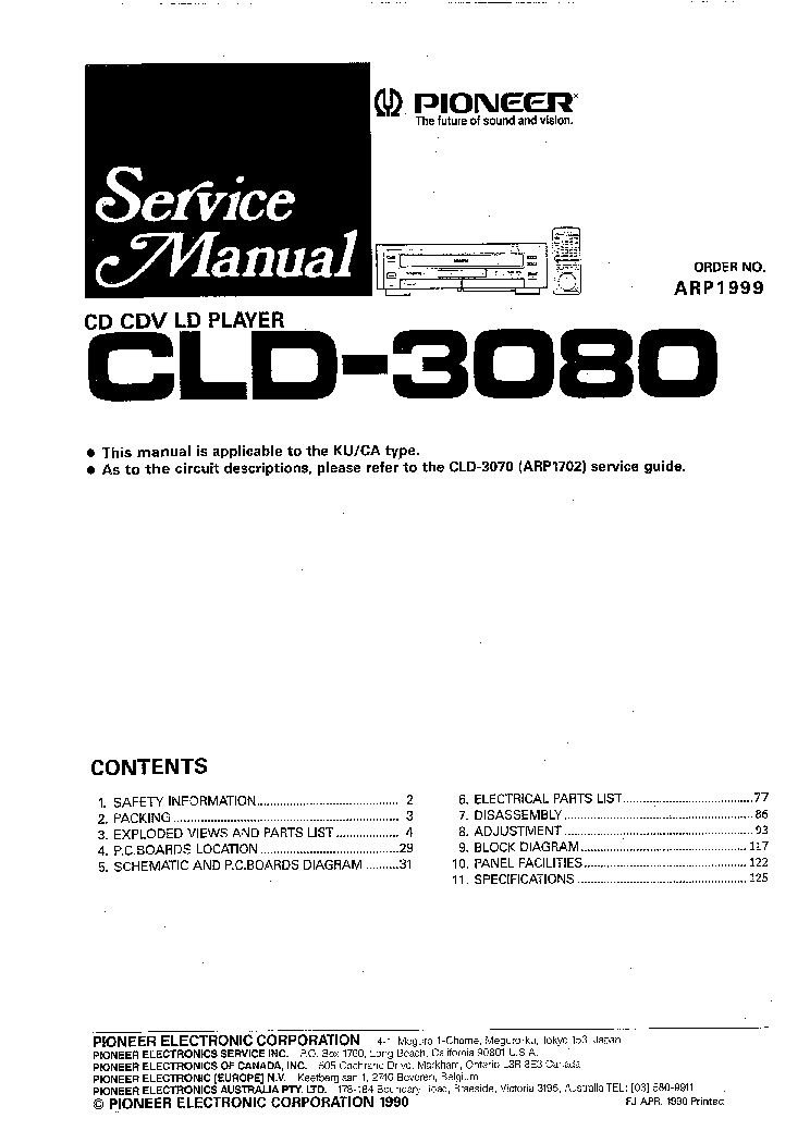 PIONEER CLD3080 service manual (1st page)
