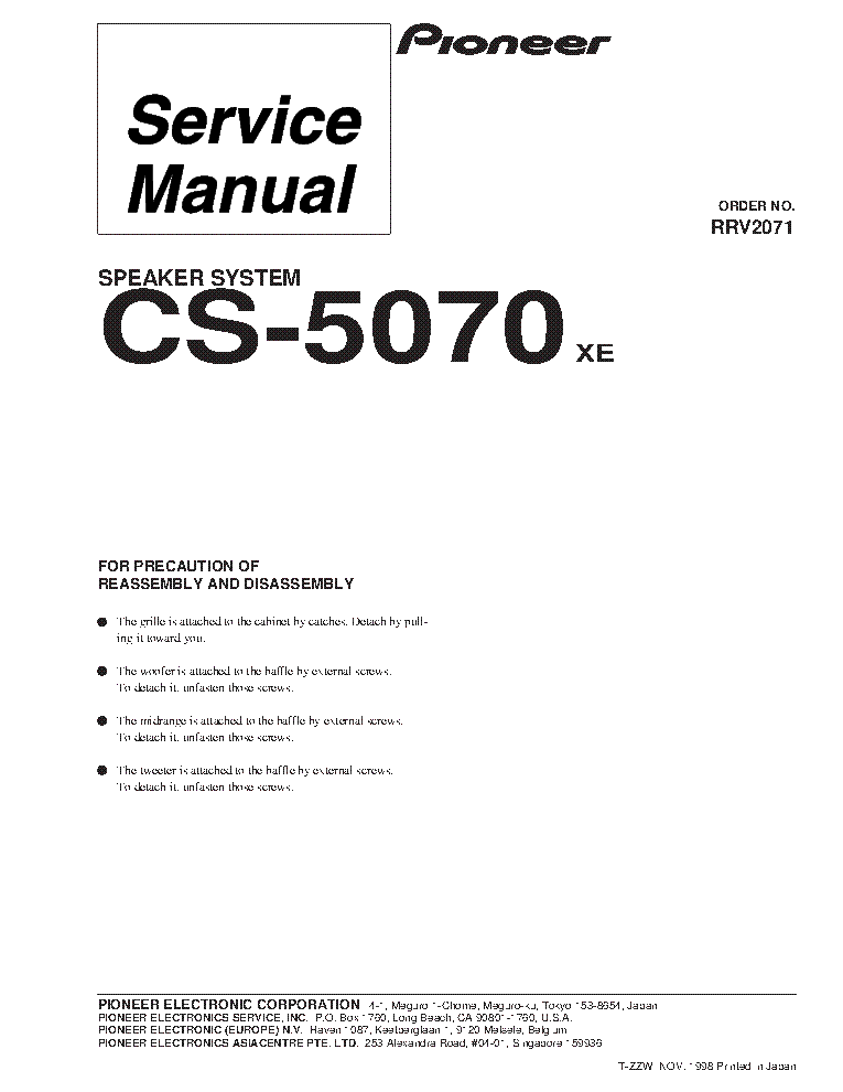 PIONEER CS-5070 RRV2071 SPEAKER SYSTEM service manual (1st page)