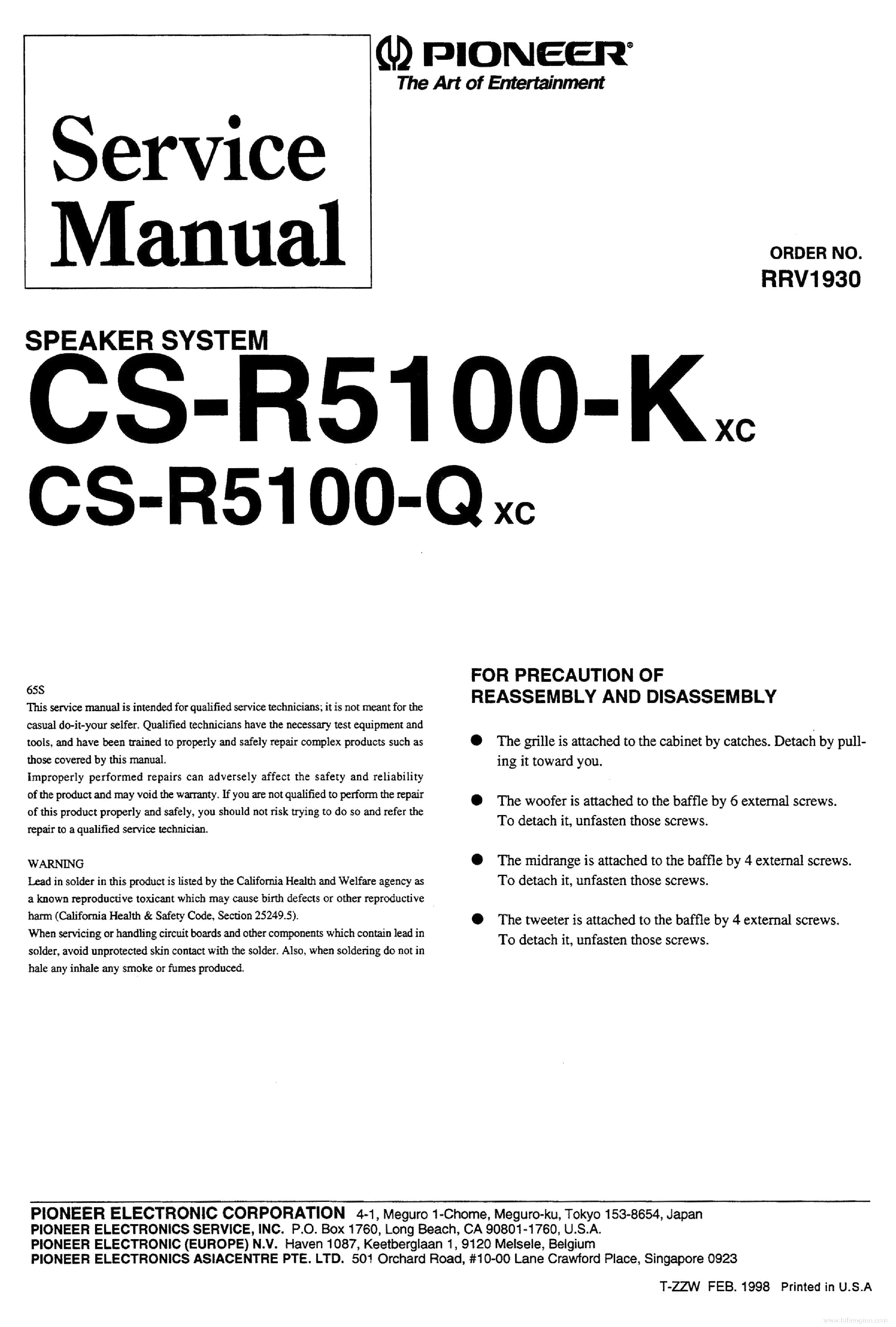 PIONEER CS-R5100 K Q SM service manual (1st page)