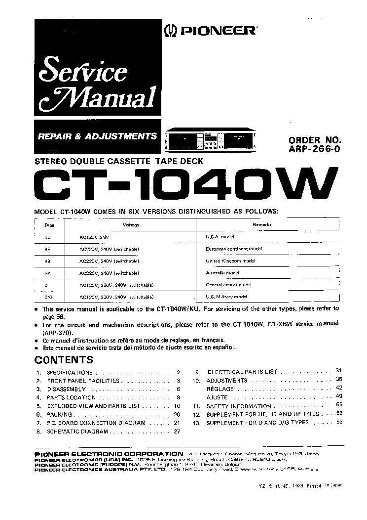 PIONEER CT-1040W-ARP-266-0 SM service manual (1st page)