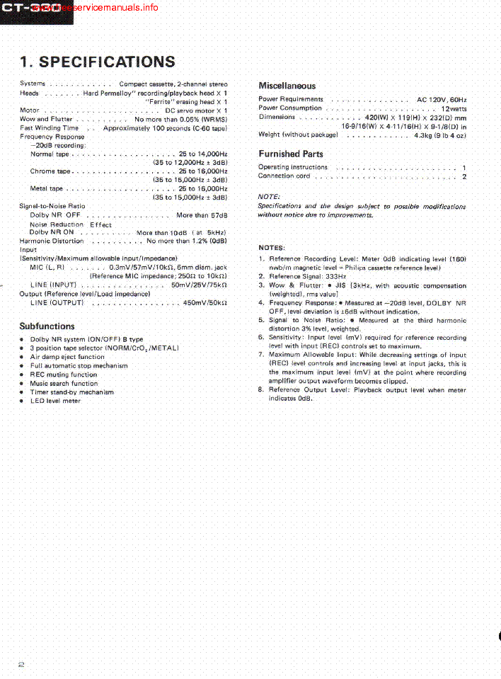 PIONEER CT-330 ARP1500 service manual (2nd page)