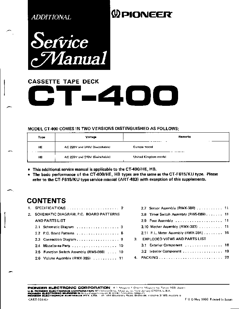 PIONEER CT-400 SM service manual (1st page)