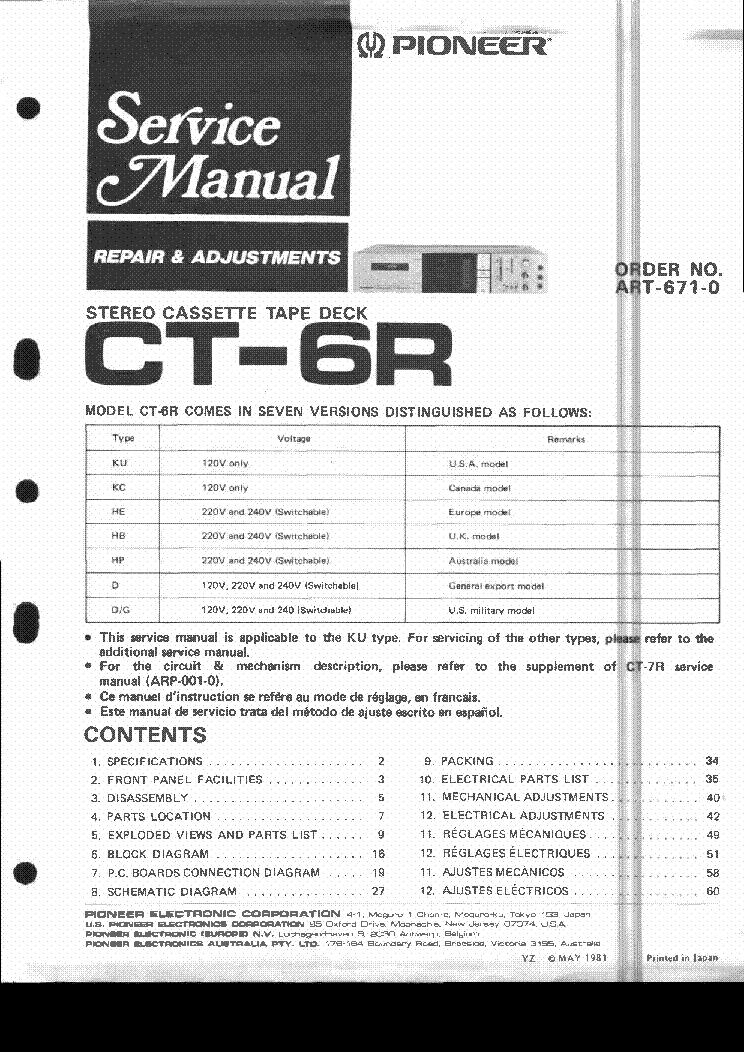 PIONEER CT-6R ART6710 SM service manual (1st page)