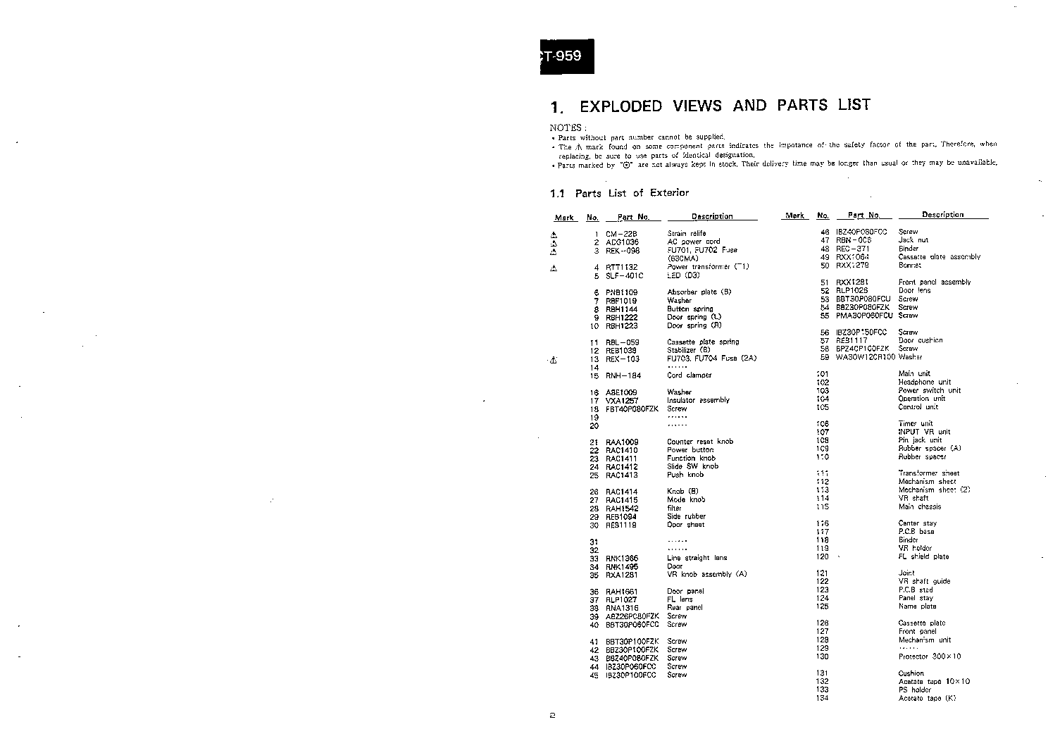 PIONEER CT-959 service manual (2nd page)