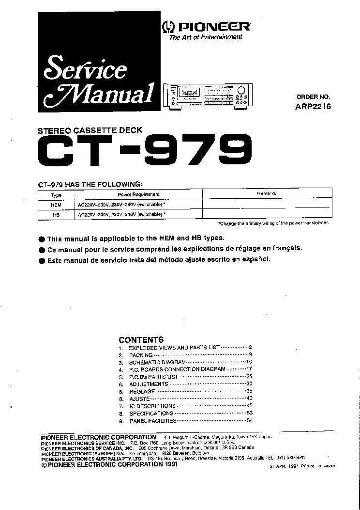 PIONEER CT-979 service manual (1st page)
