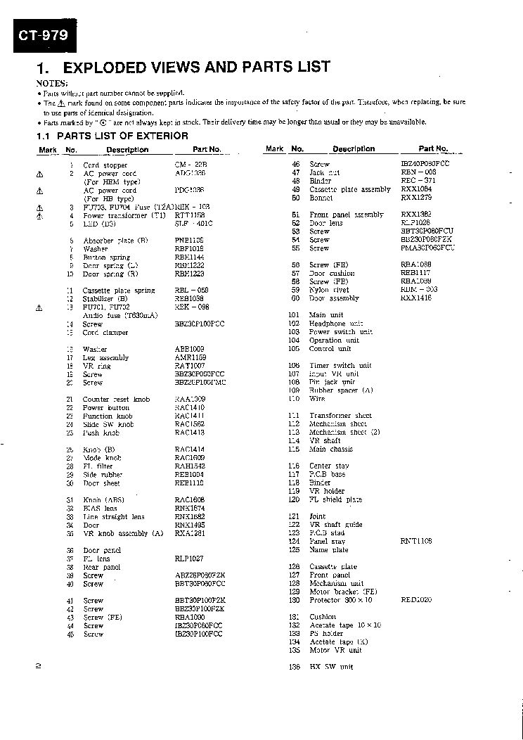 PIONEER CT-979 service manual (2nd page)