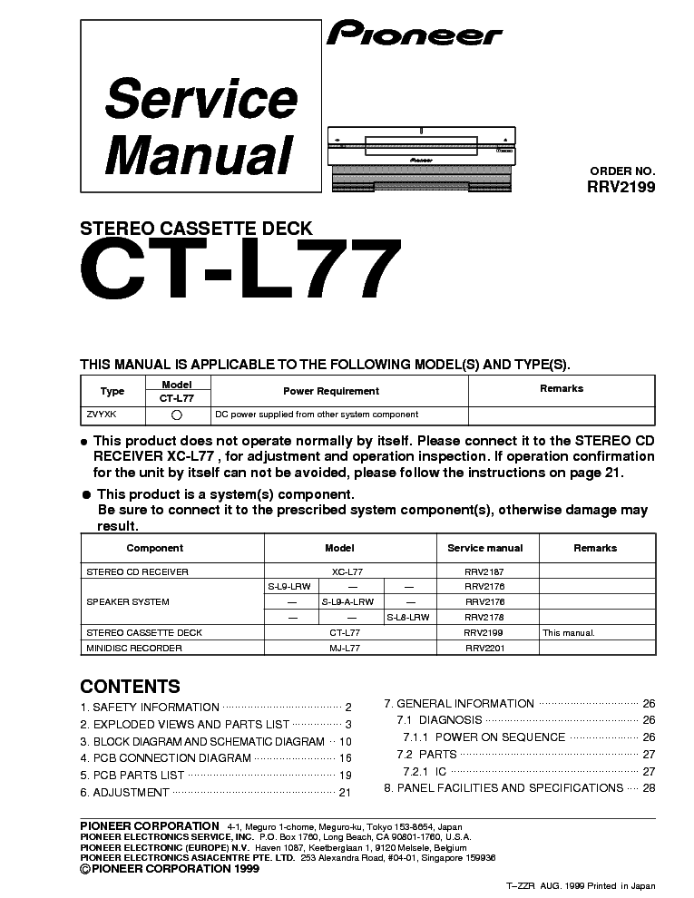 PIONEER CT-L77 SM service manual (1st page)