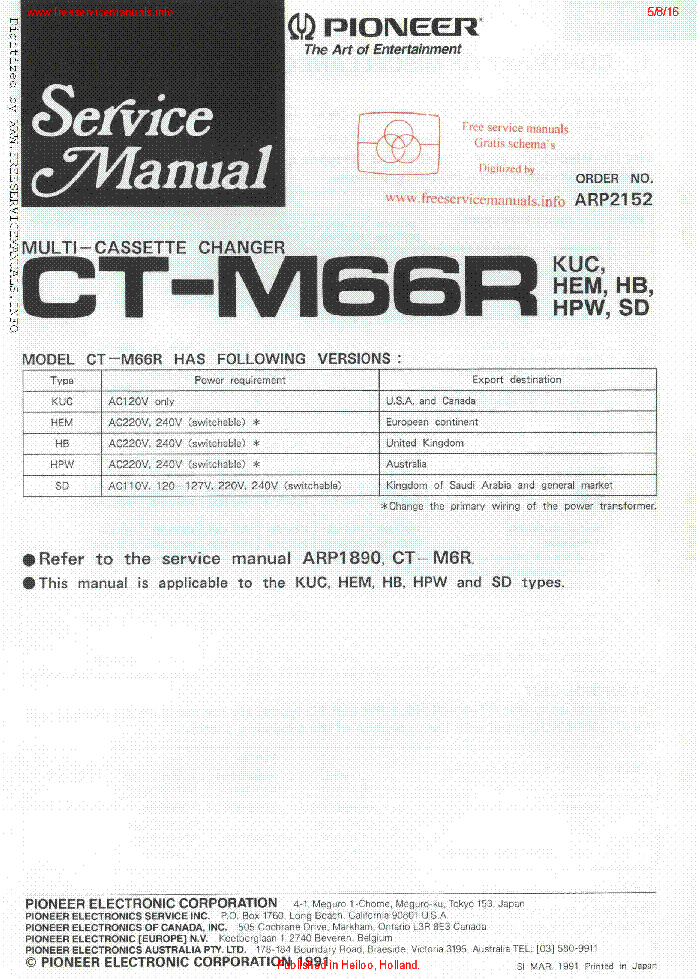 PIONEER CT-M66R ARP2152 service manual (1st page)