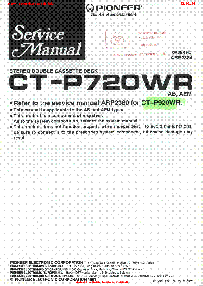 PIONEER CT-P720WP ARP2384 service manual (1st page)