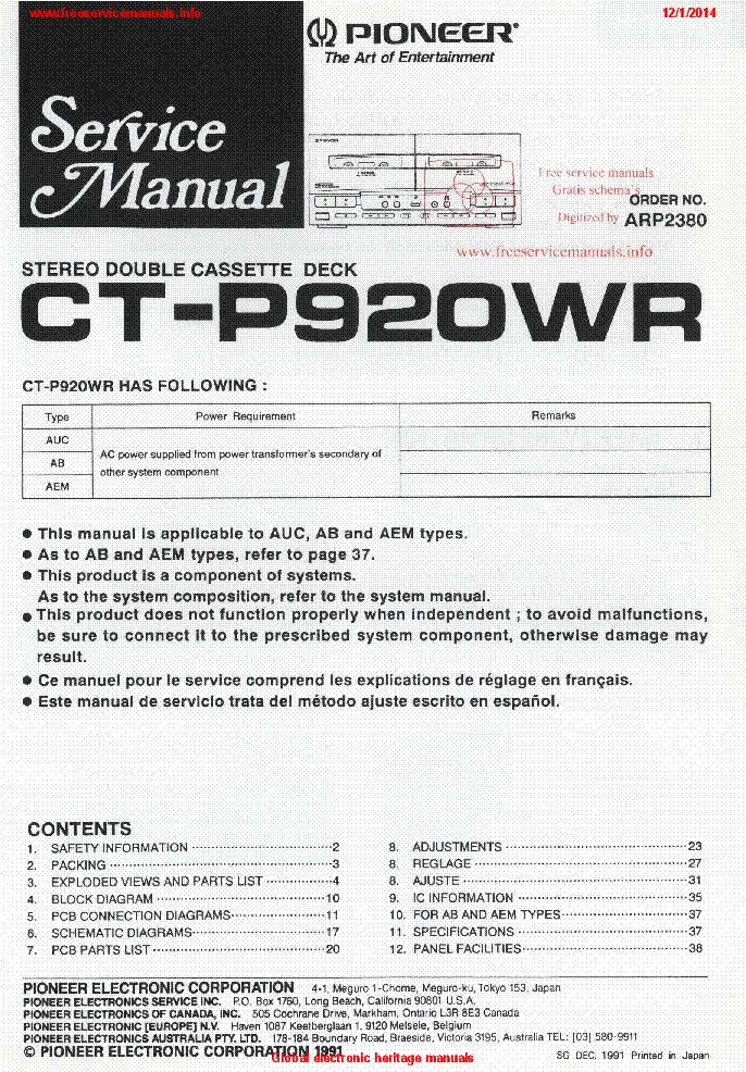 PIONEER CT-P920WR ARP2380 SM service manual (1st page)
