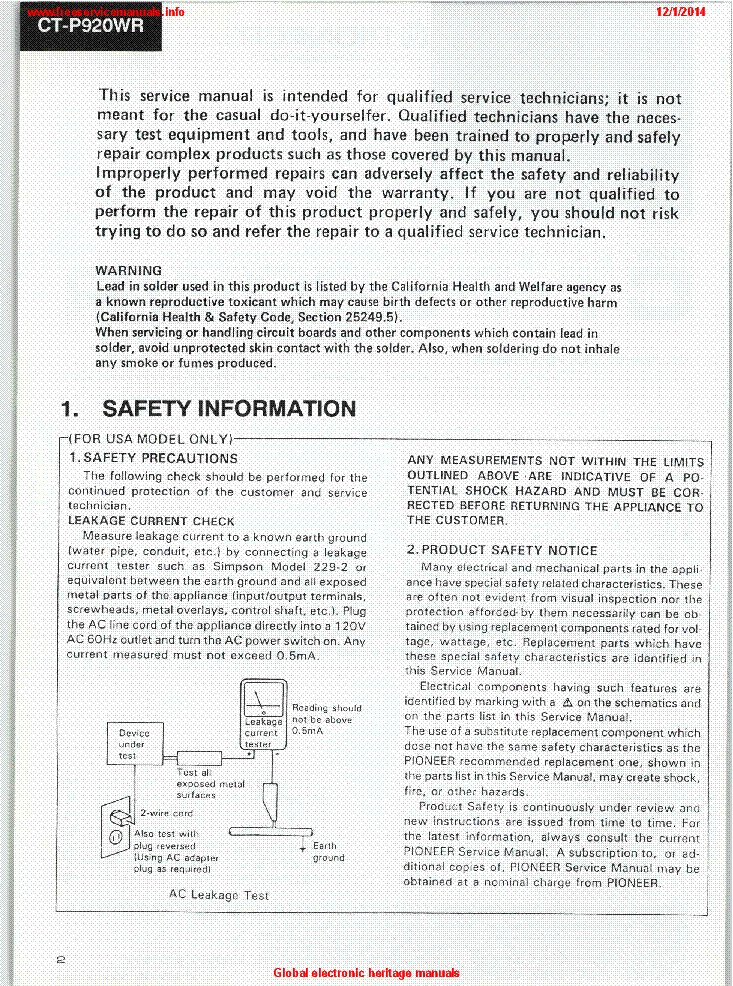 PIONEER CT-P920WR ARP2380 SM service manual (2nd page)