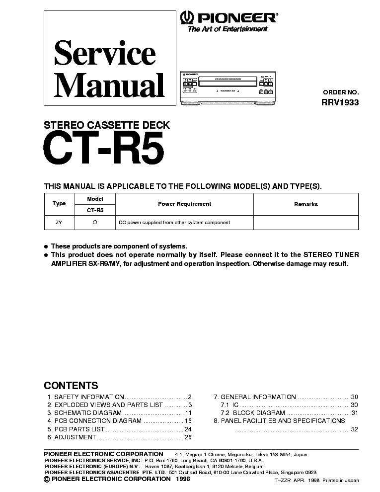PIONEER CT-R5 SM service manual (1st page)
