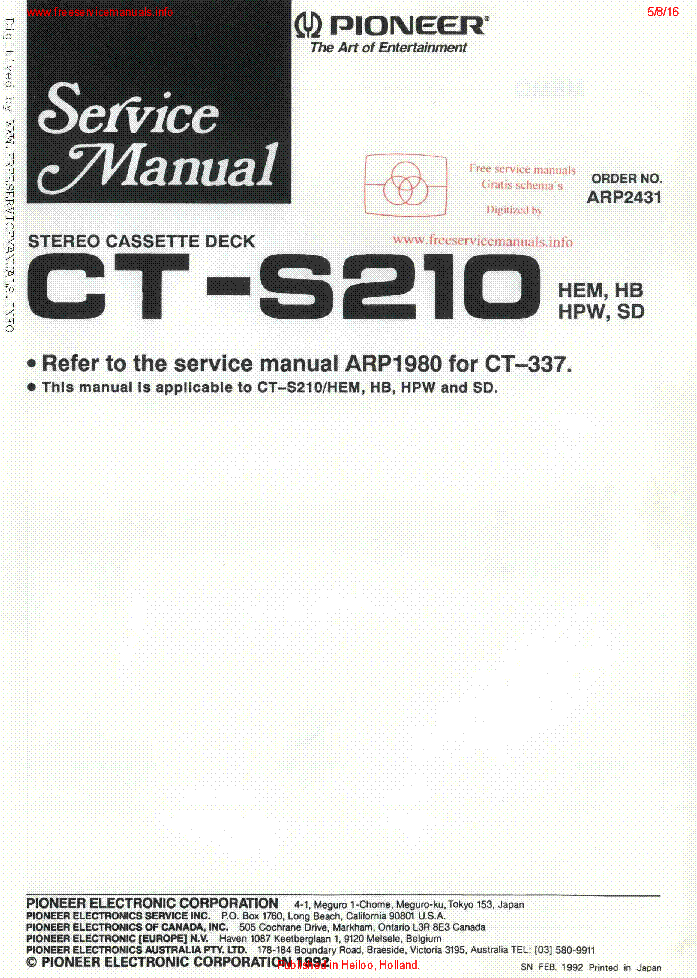 PIONEER CT-S210 SM service manual (1st page)