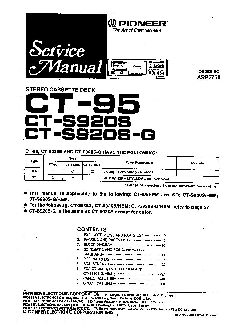 PIONEER CT-S920S CT-95 SM service manual (1st page)