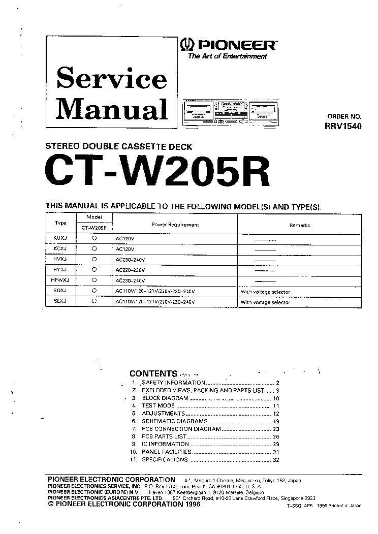 PIONEER CT-W205R SM service manual (1st page)