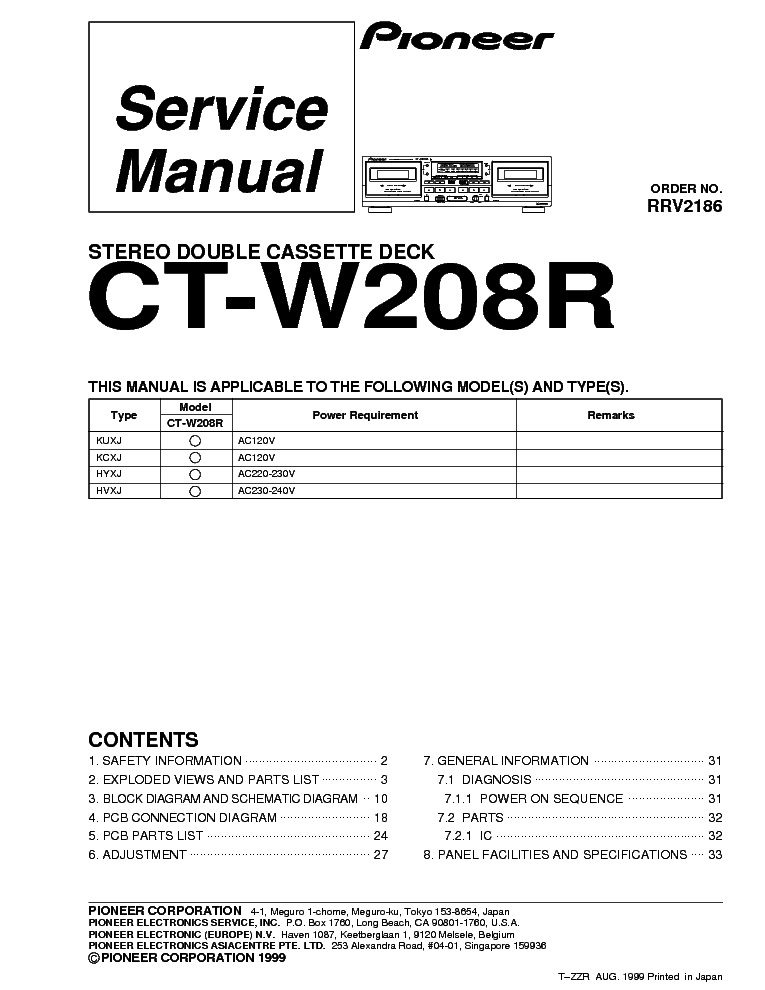 PIONEER CT-W208R service manual (1st page)