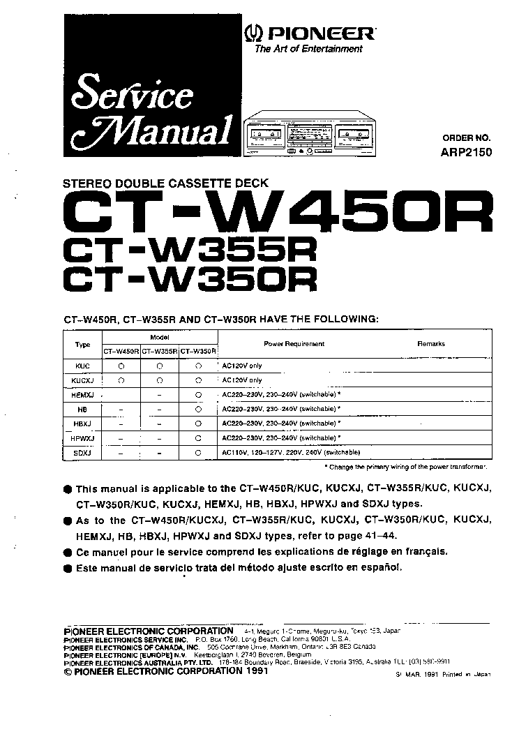 PIONEER CT-W350R W355R W450R SM service manual (1st page)